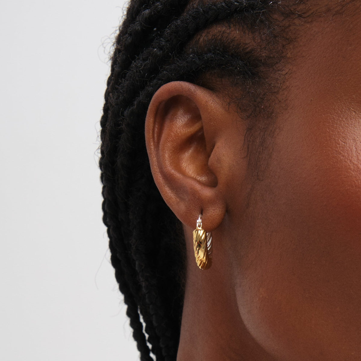 Inicio Sterling Silver Two Tone Textured Twist Hoop Earrings