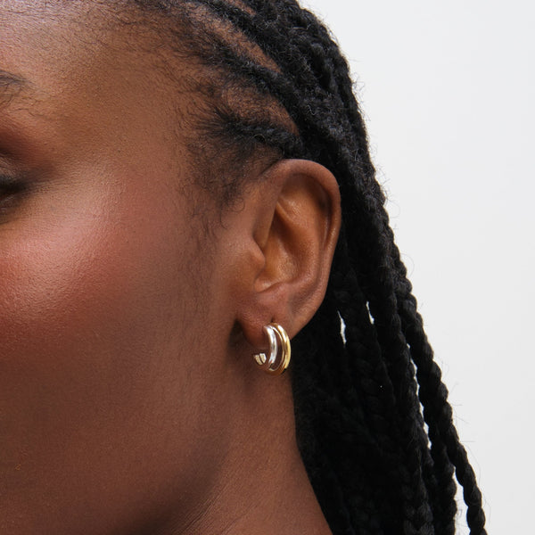 Inicio Sterling Silver Two Tone Double Row Hoop Earrings
