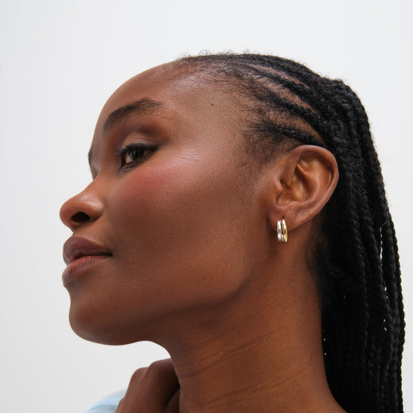 Inicio Sterling Silver Two Tone Double Row Hoop Earrings