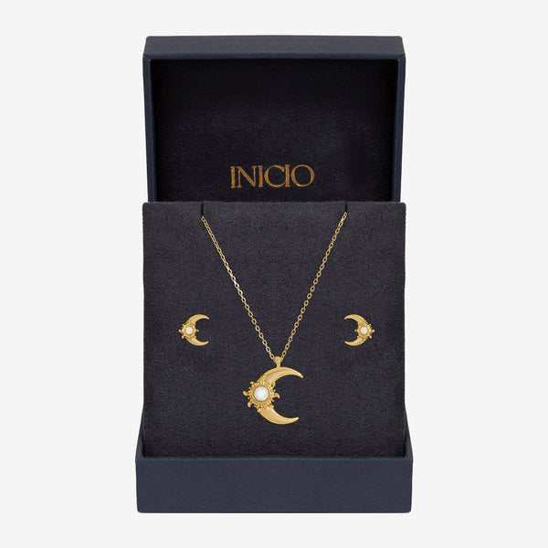 Inicio Gold Plated and Opal Moon Set - Gift Box