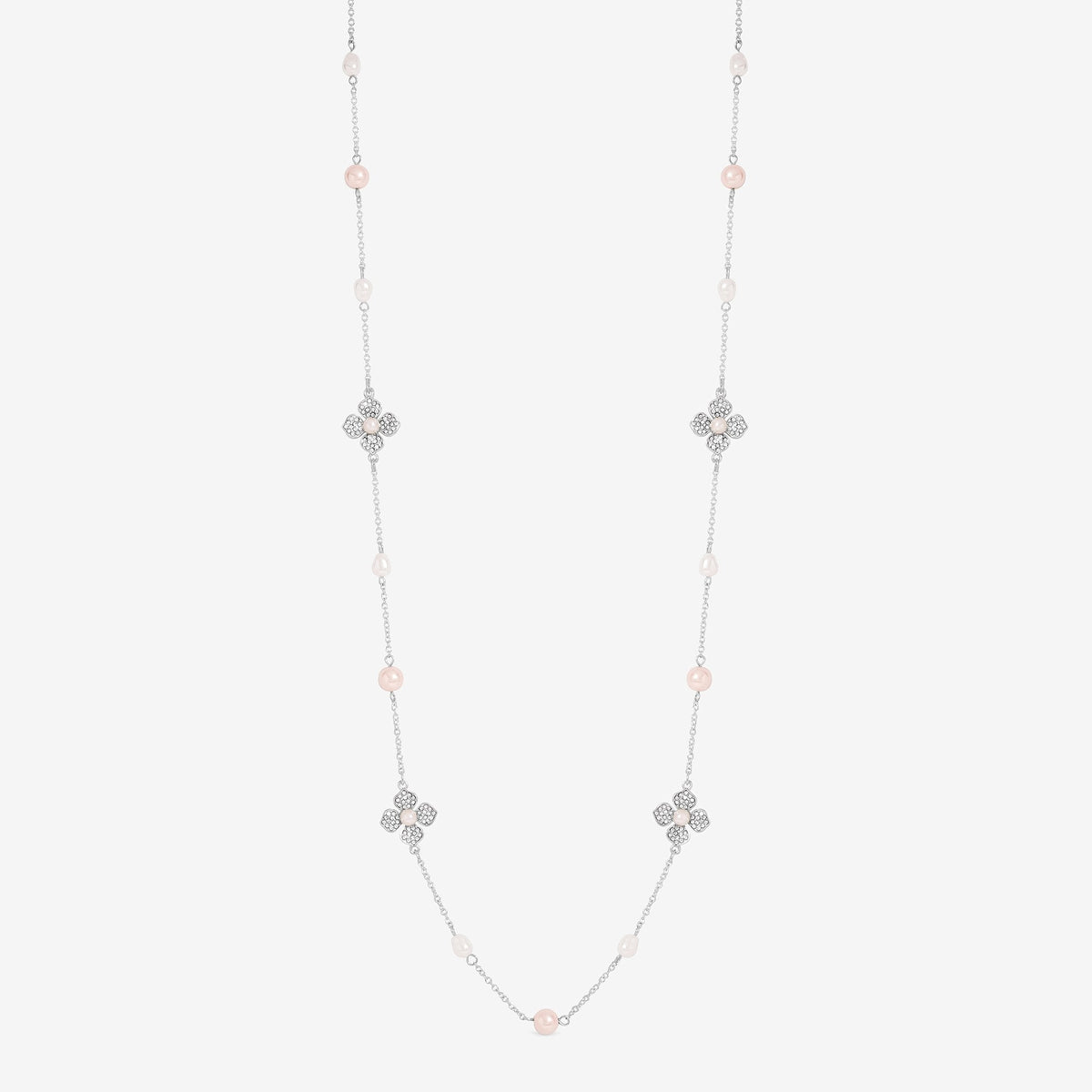 Mood Silver Plated and Pearl Clover Necklace