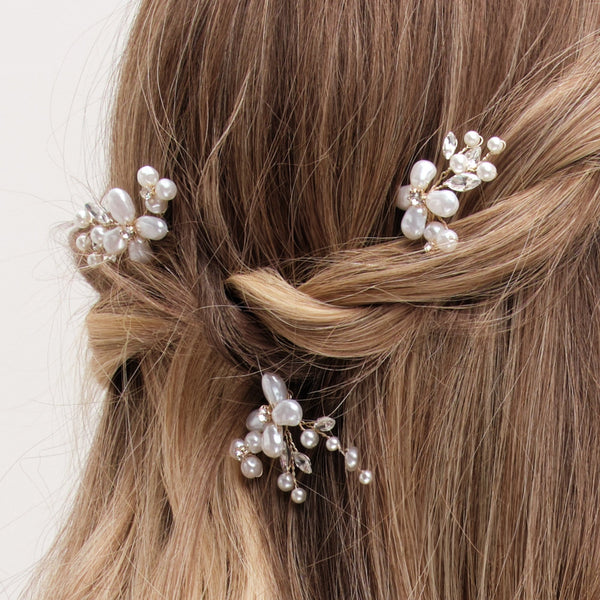Jon Richard Gold Plated Mother of Pearl Floral Hair Pins