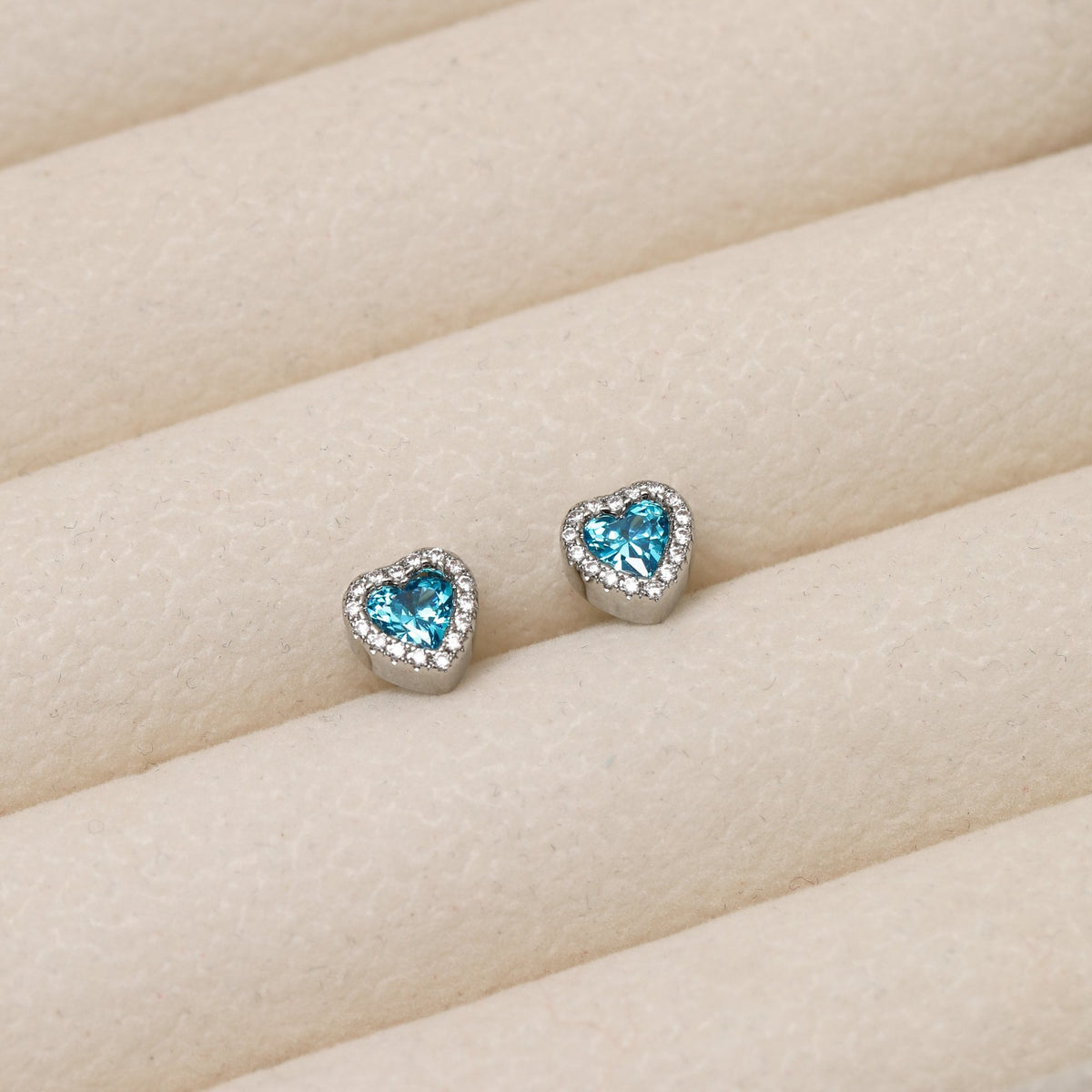 Jon Richard Rhodium Plated and Blue Heart Stud Earrings