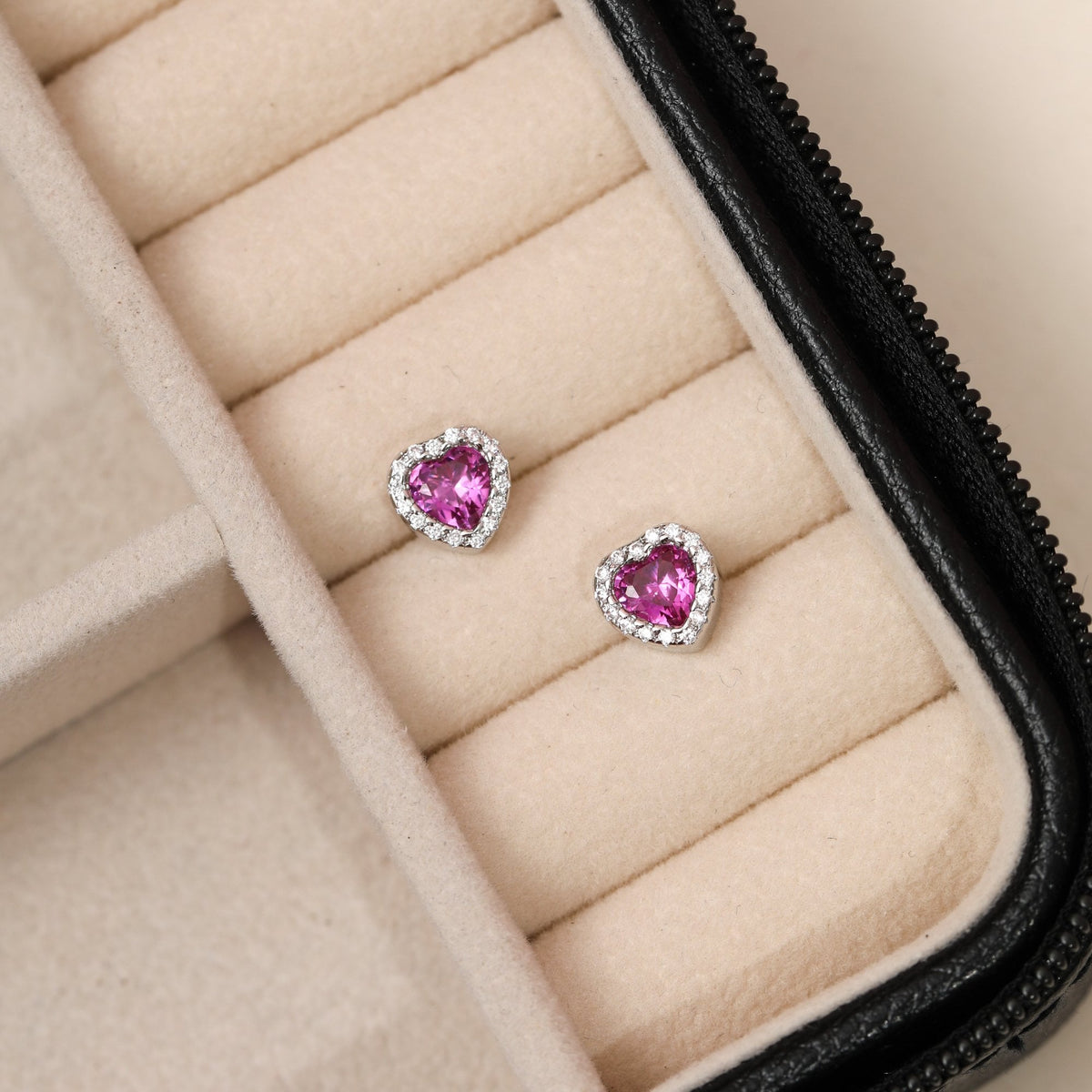 Jon Richard Rhodium Plated and Pink Heart Stud Earrings