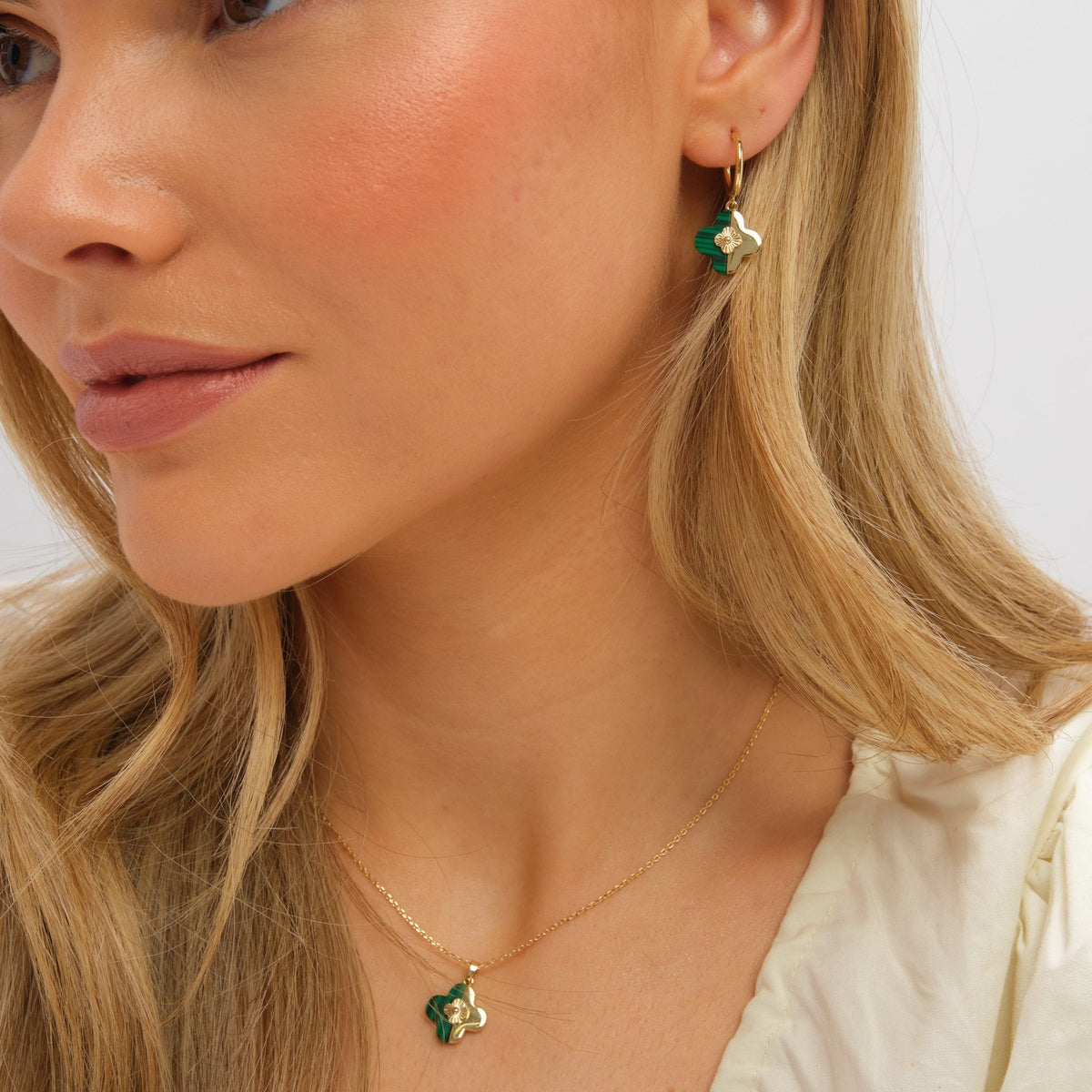 Inicio Gold Plated and Malachite Clover Set - Gift Box