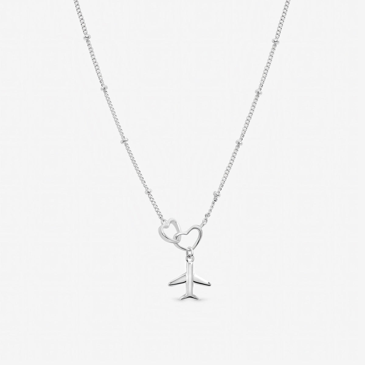 Inicio Sterling Silver Interlink Heart Plane Necklace - Gift Pouch