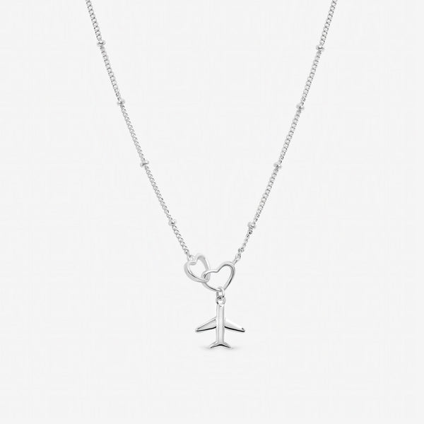 Inicio Sterling Silver Interlink Heart Plane Necklace - Gift Pouch