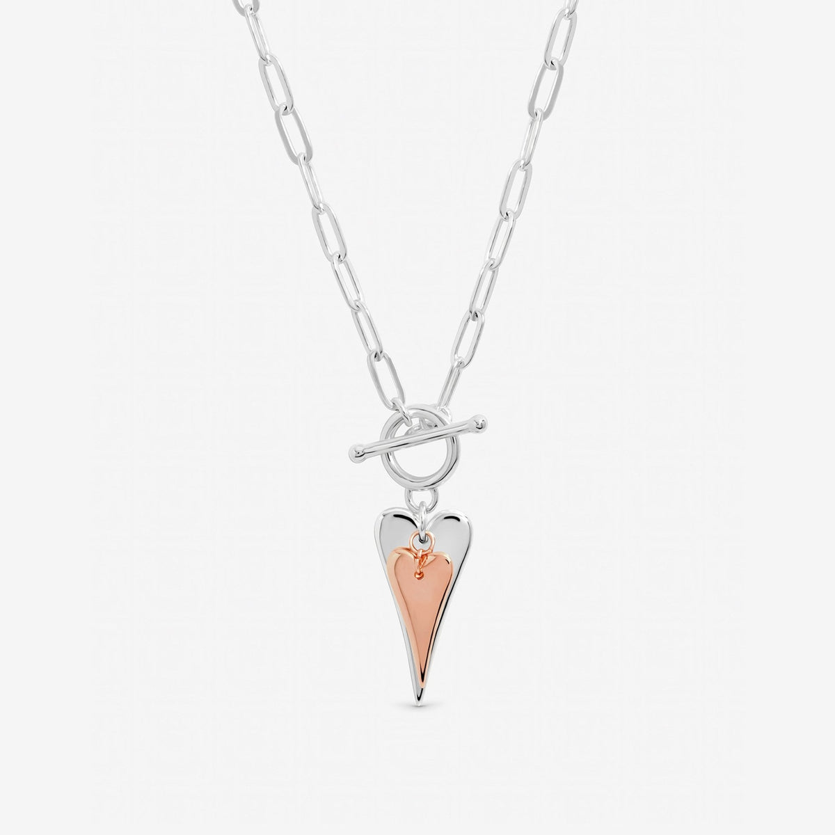 Inicio Sterling Silver Two Tone T-Bar Heart Necklace - Gift Pouch