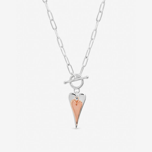 Inicio Sterling Silver Two Tone T-Bar Heart Necklace - Gift Pouch