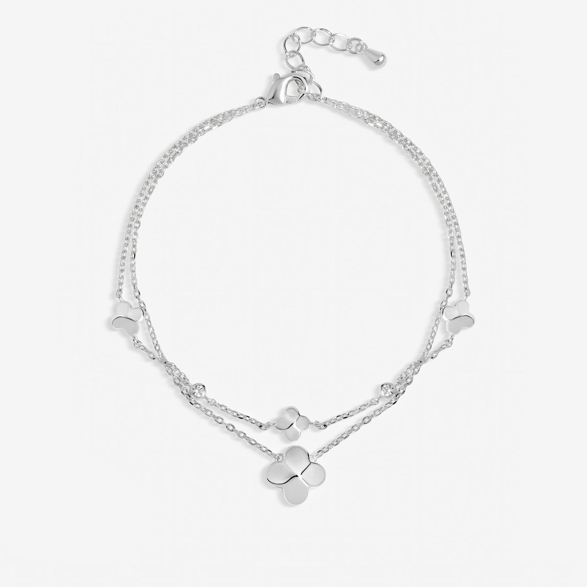 Inicio Sterling Silver Double Row Bezel Station Clover Bracelet - Gift Pouch