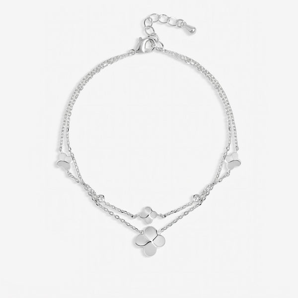 Inicio Sterling Silver Double Row Bezel Station Clover Bracelet - Gift Pouch