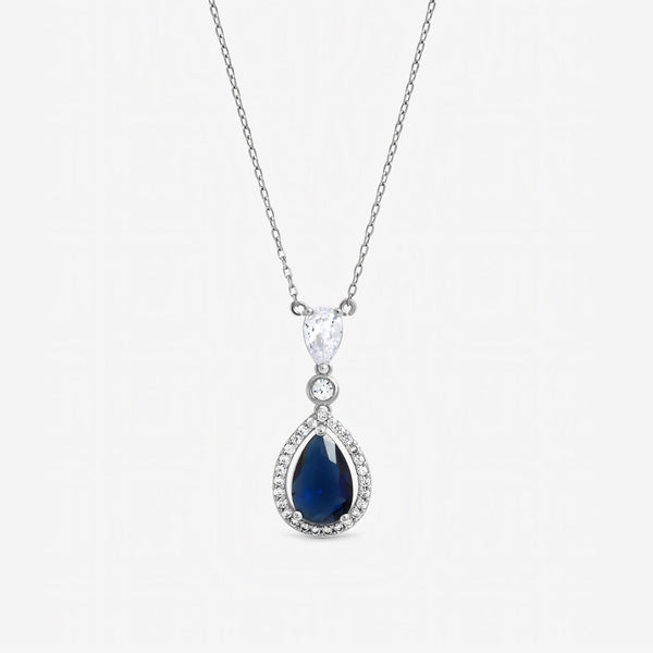 Jon Richard Rhodium Plated Cubic Zirconia Sapphire Pendant Necklace