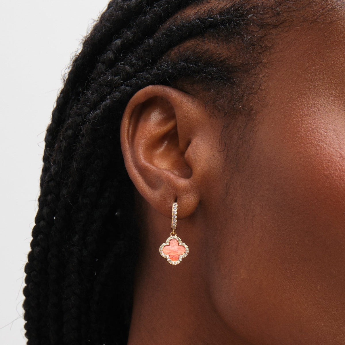Jon Richard Gold Plated and Coral Clover Huggie Earrings
