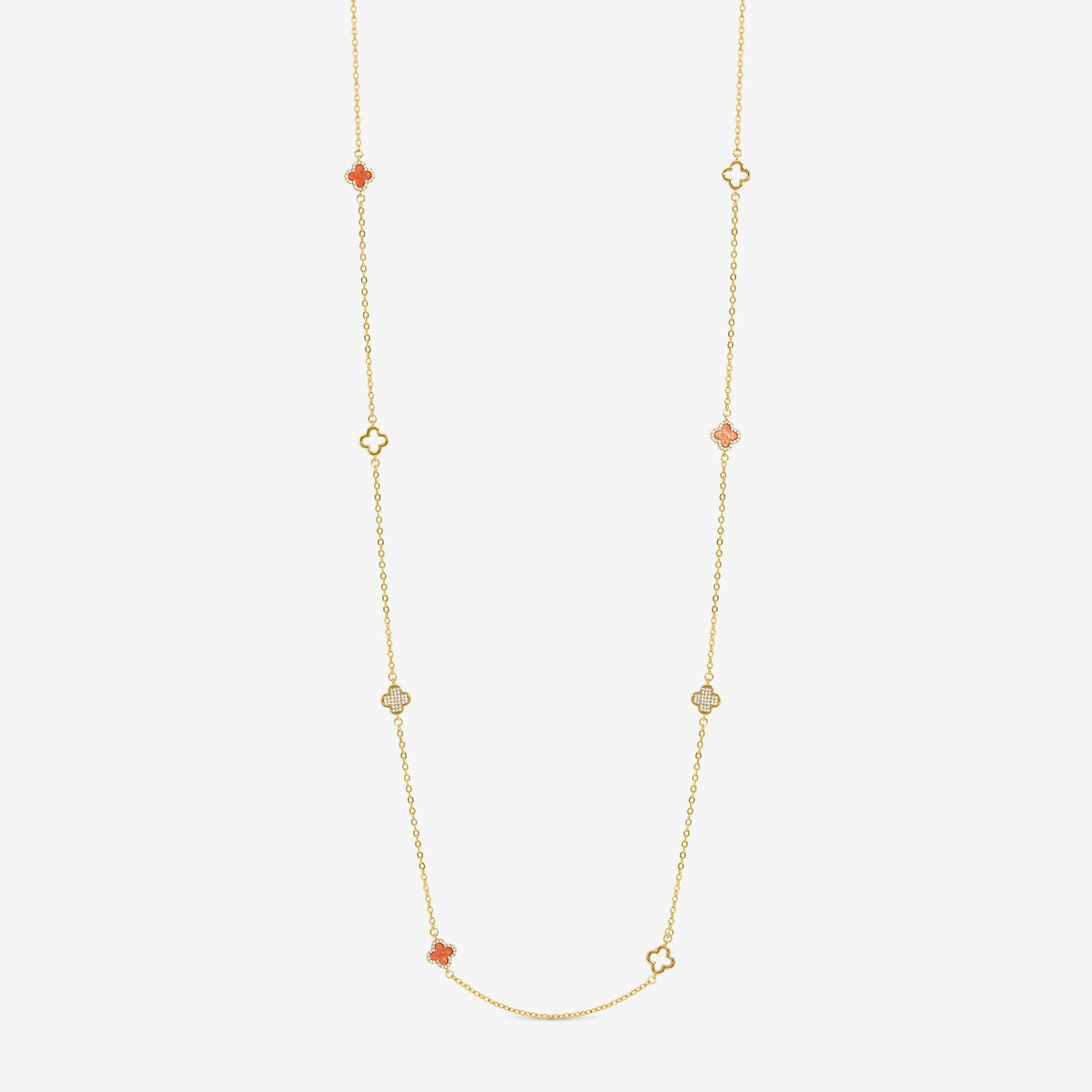 Jon Richard Gold Plated and Coral Long Station Clover Necklace