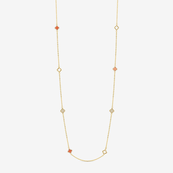 Jon Richard Gold Plated and Coral Long Station Clover Necklace