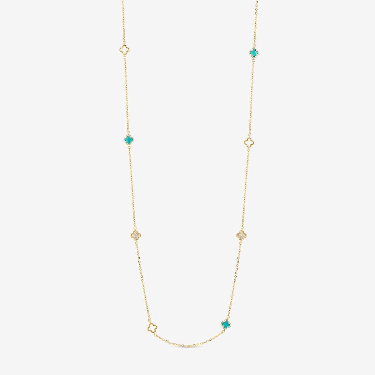 Jon Richard Gold Plated and Turquoise Long Station Clover Necklace
