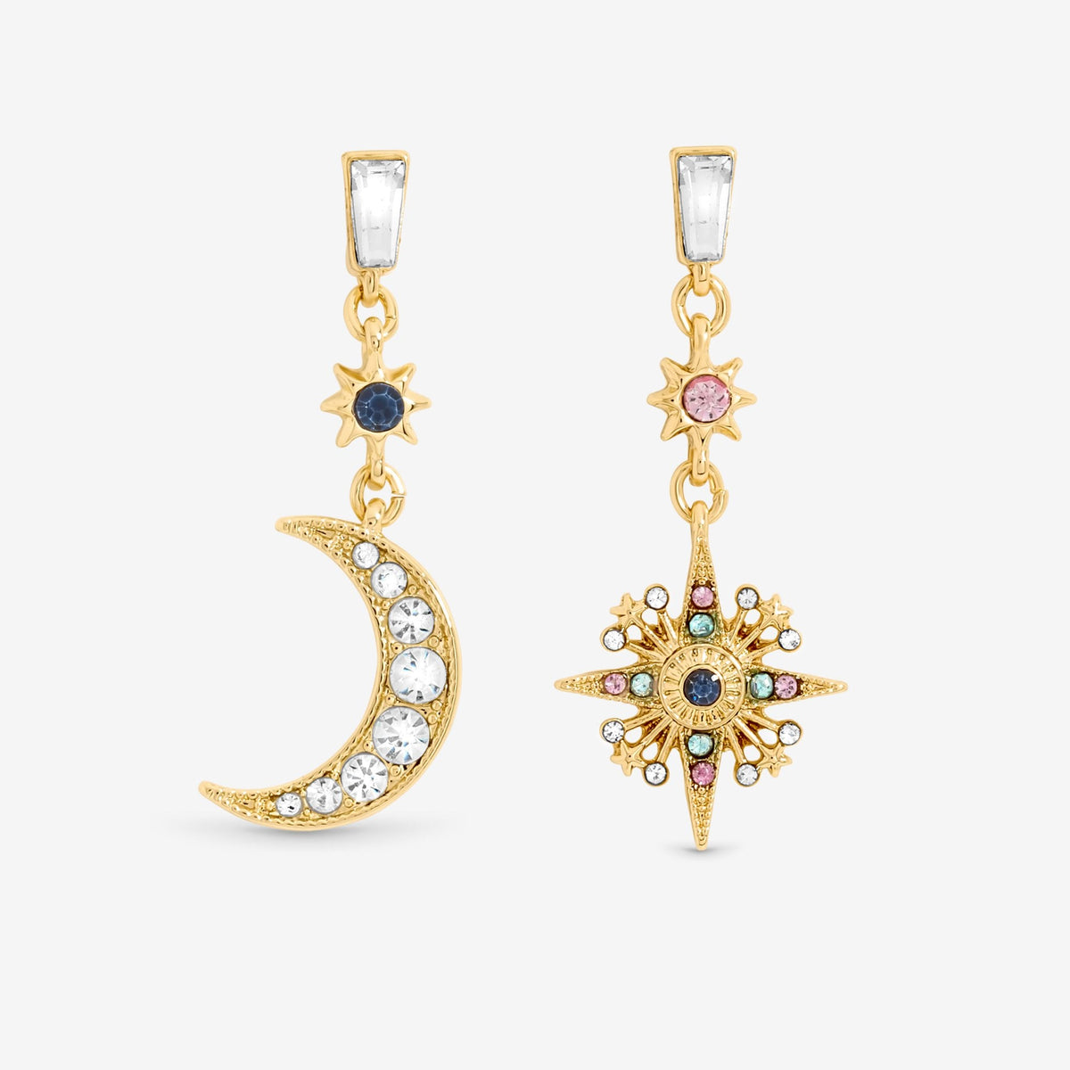 Mood Gold Plated Multi Coloured Celestial Drop Earrings