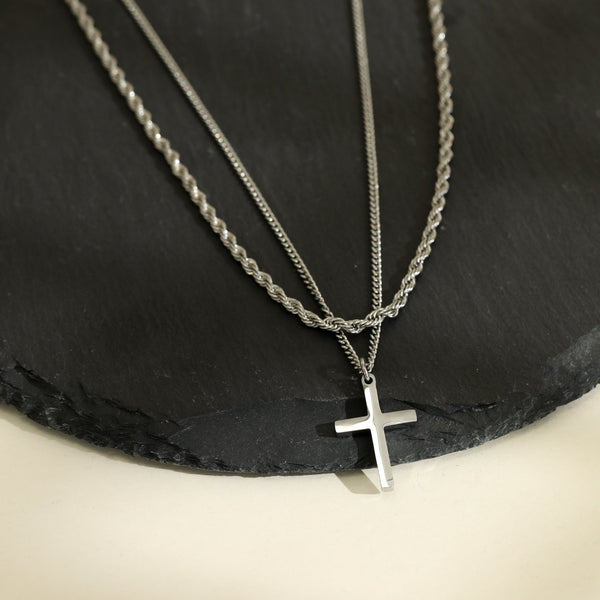 Inicio Men's Steel Waterproof Double row Cross Necklace - Gift Pouch