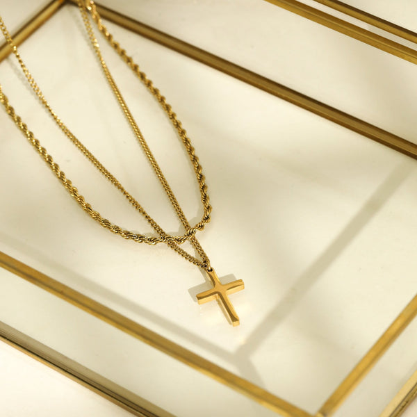 Inicio Men's Gold Plated Waterproof Double row Cross Necklace - Gift Pouch