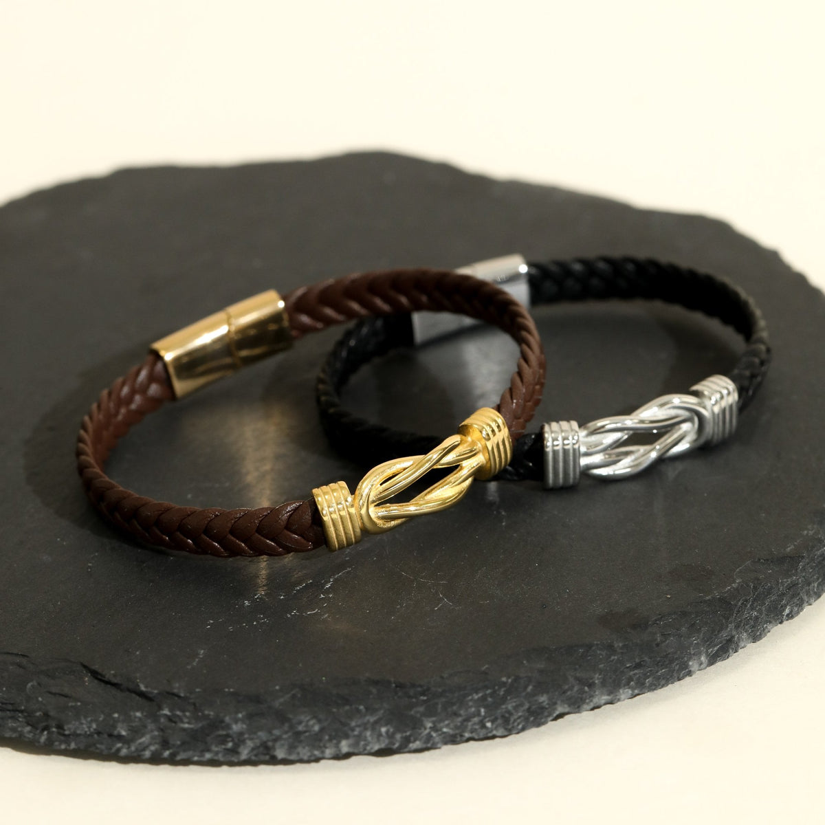 Inicio Men's Black Plaited Bracelet - Gift Pouch
