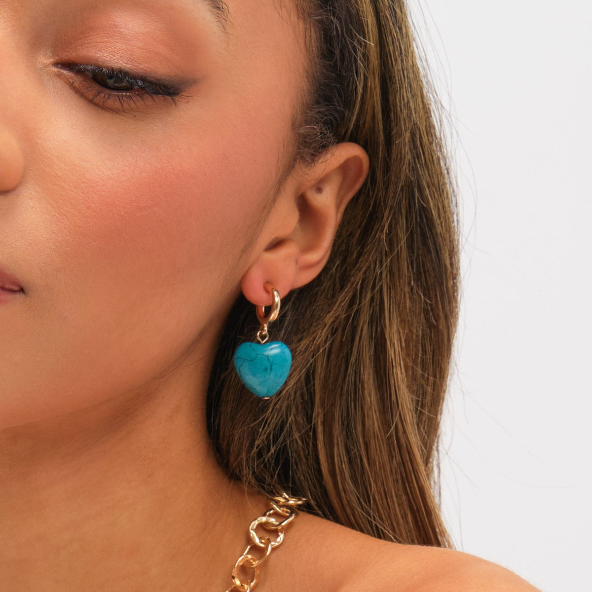 Mood Gold Plated and Turquoise Heart Huggie Earrings