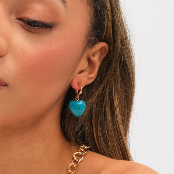 Mood Gold Plated and Turquoise Heart Huggie Earrings