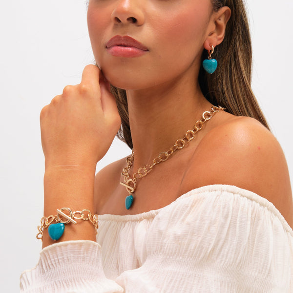 Mood Gold Plated and Turquoise Heart Huggie Earrings