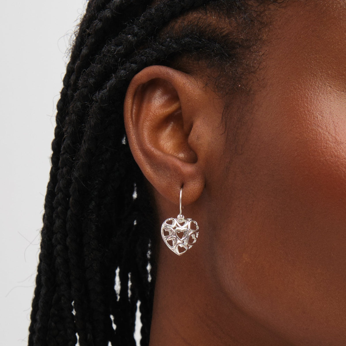 Inicio Sterling Silver Filagree Puff Heart Fishhook Earrings