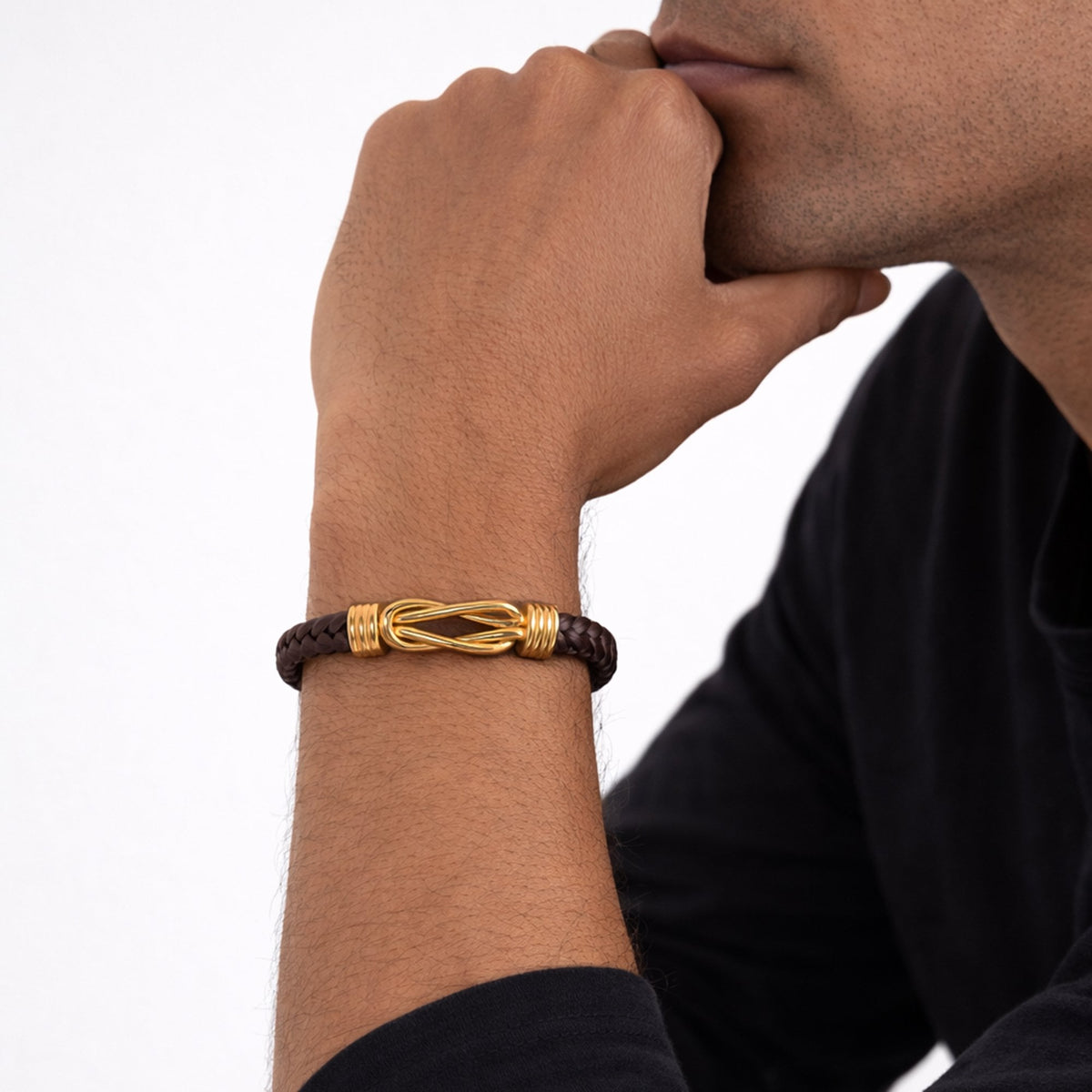 Inicio Men's Brown Plaited Bracelet - Gift Pouch