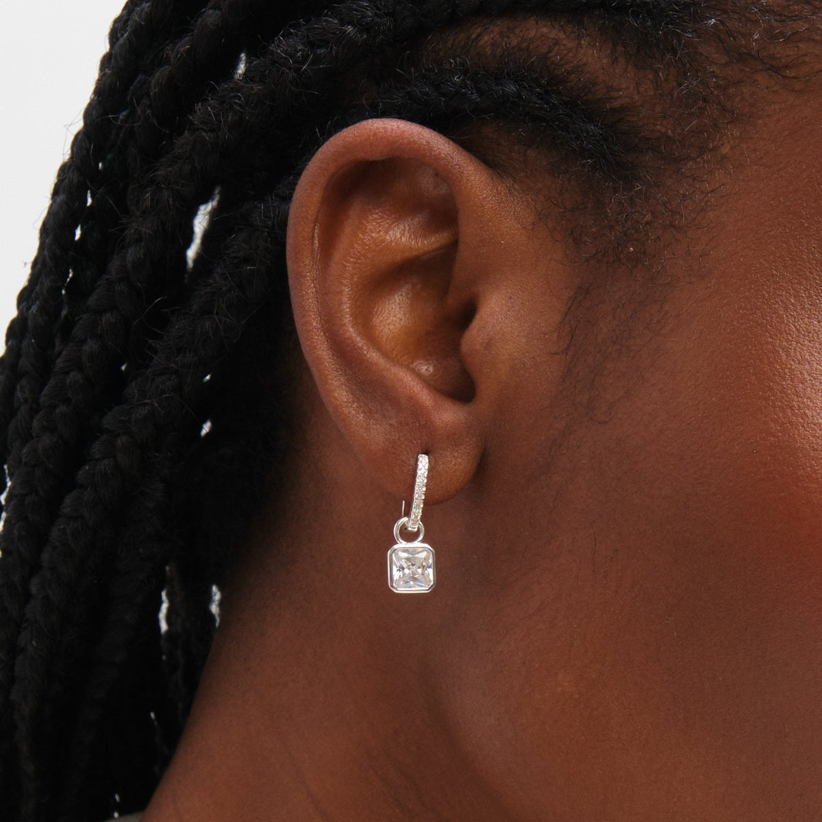 Inicio Sterling Silver Cushion Drop Cubic Zirconia Pave Hoops - Gift Pouch