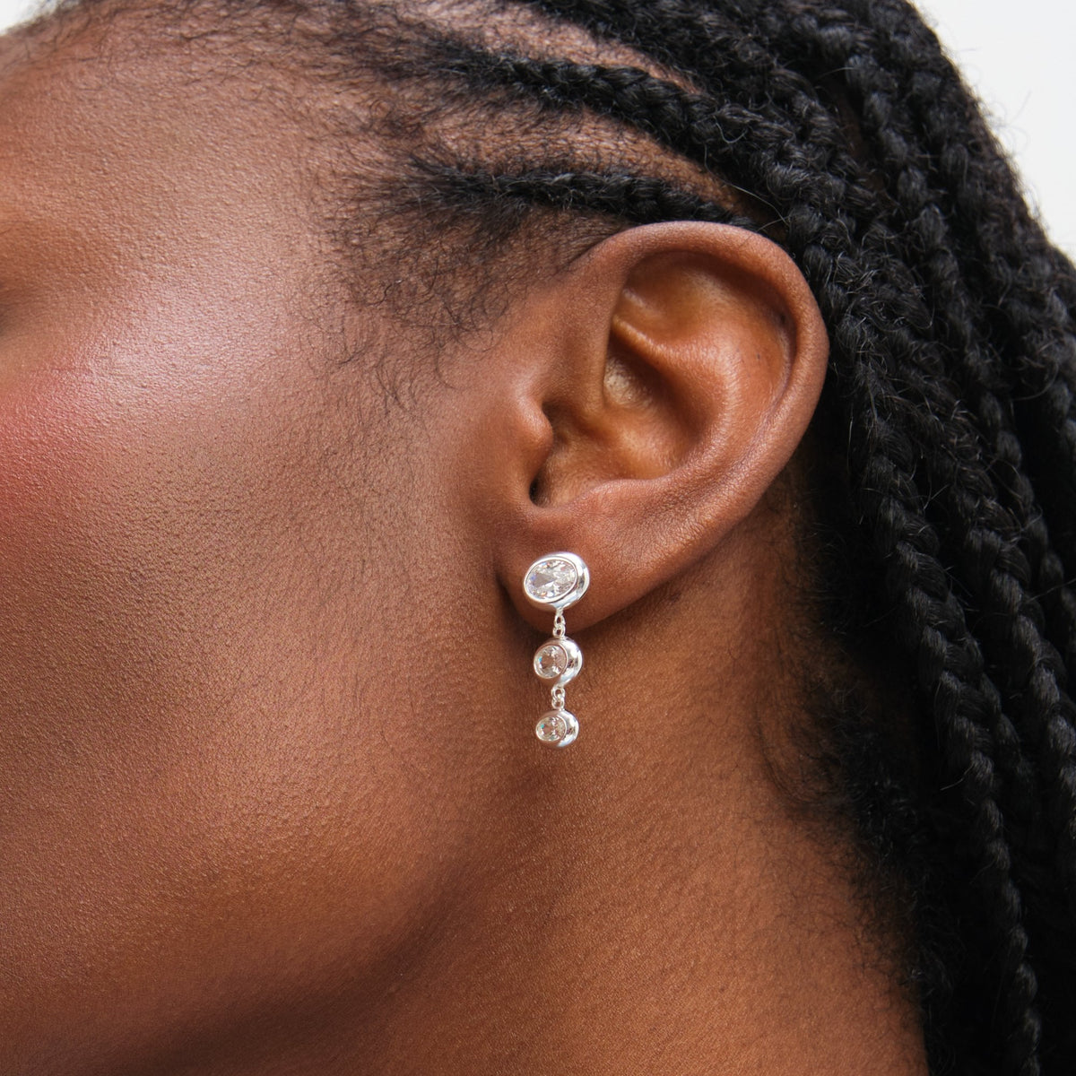 Inicio Sterling Silver Graduated Cubic Zirconia Bezel Drop Earrings - Gift Pouch