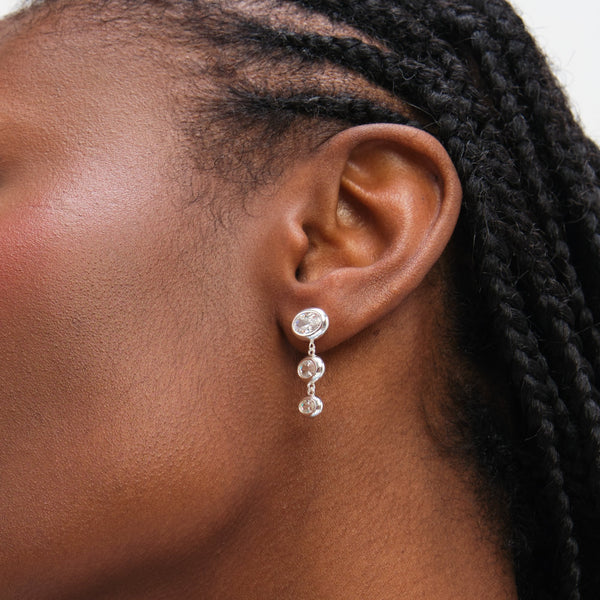 Inicio Sterling Silver Graduated Cubic Zirconia Bezel Drop Earrings - Gift Pouch