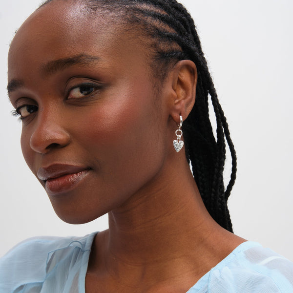 Inicio Sterling Silver Hammered Heart Link Drop Hoop Earrings