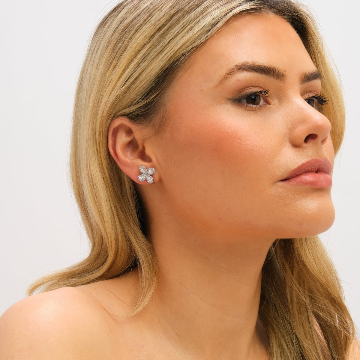 Jon Richard Rhodium Plated and Crystal Floral Clip Earrings