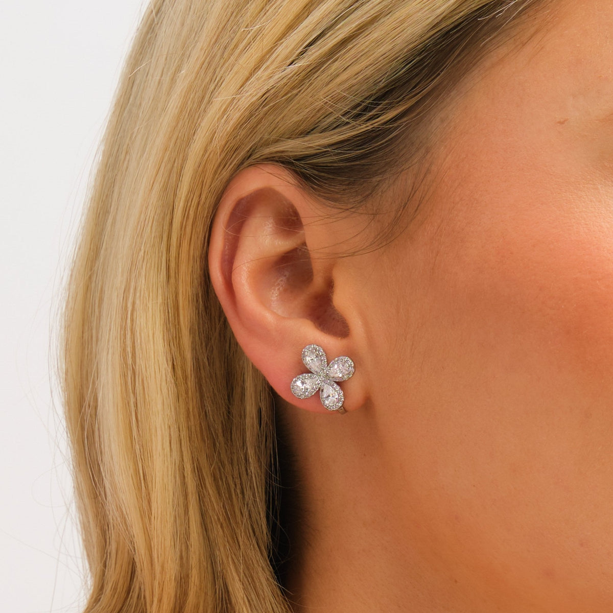 Jon Richard Rhodium Plated and Crystal Floral Clip Earrings