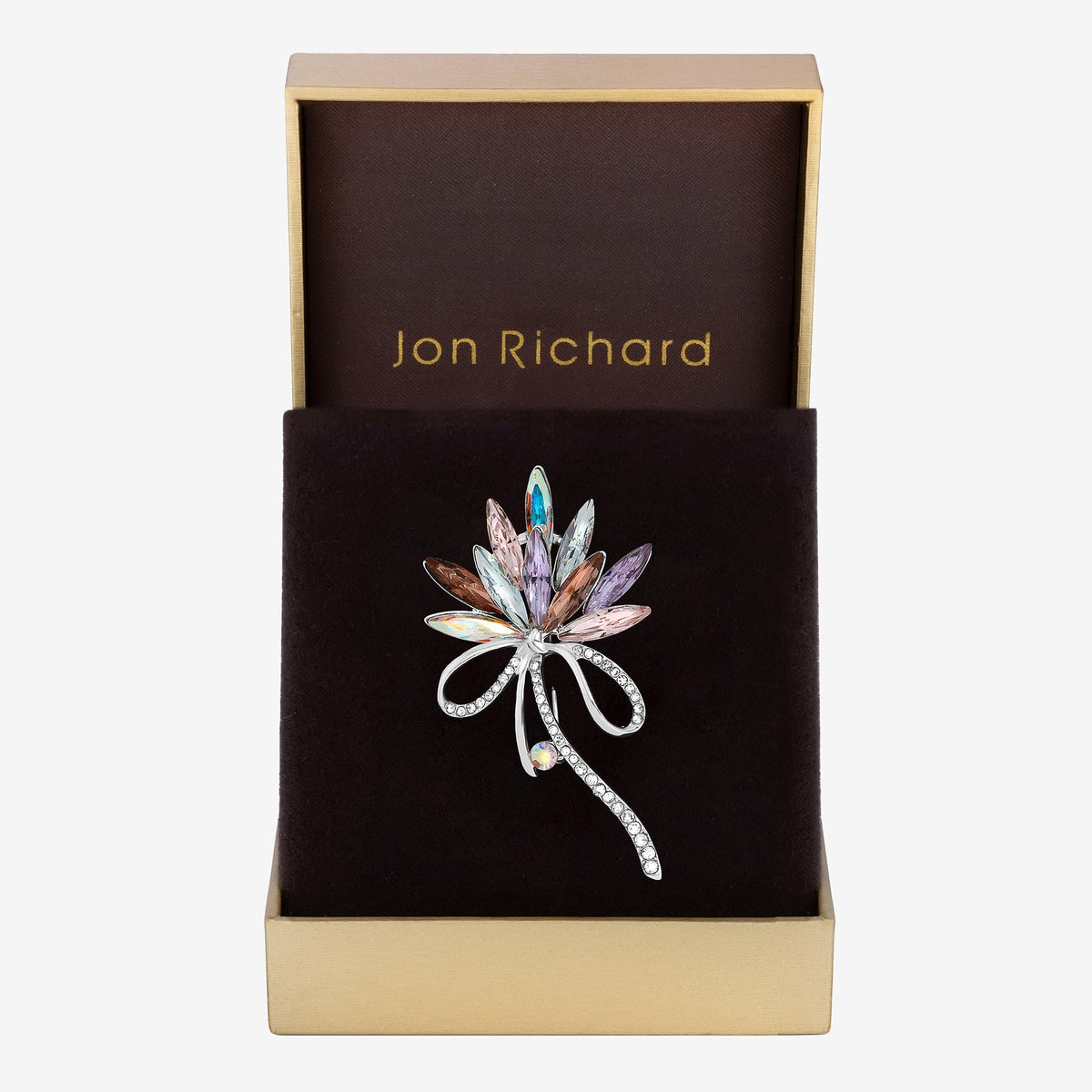 Jon Richard Pink Tones Navette and Crystal Pave Ribbon Brooch - Gift Box