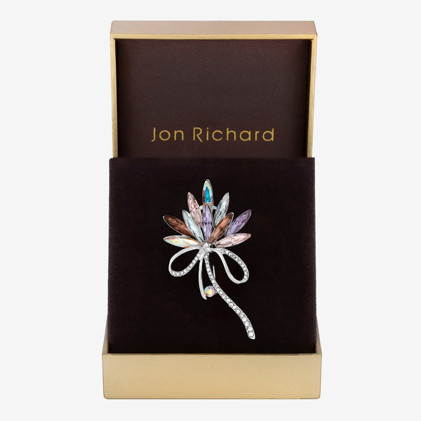 Jon Richard Pink Tones Navette and Crystal Pave Ribbon Brooch - Gift Box