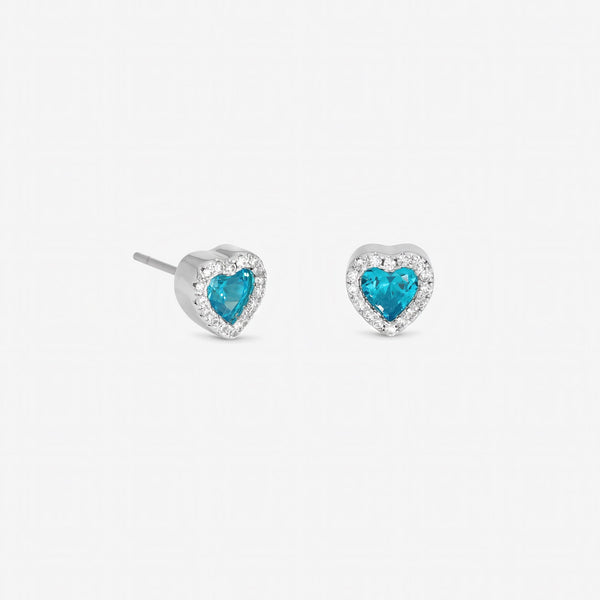 Jon Richard Rhodium Plated and Blue Heart Stud Earrings