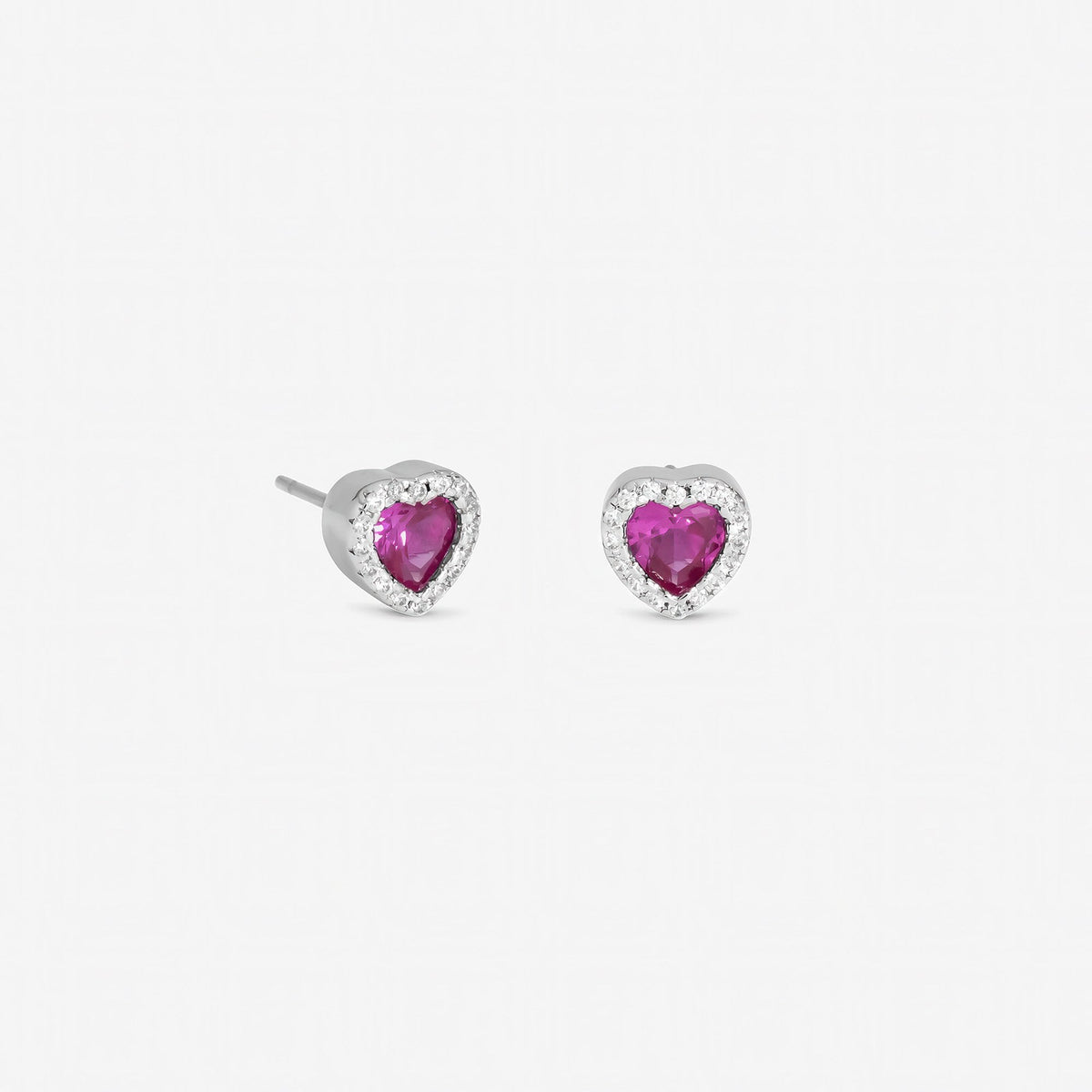 Jon Richard Rhodium Plated and Pink Heart Stud Earrings