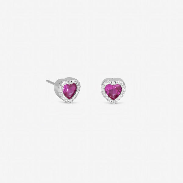 Jon Richard Rhodium Plated and Pink Heart Stud Earrings