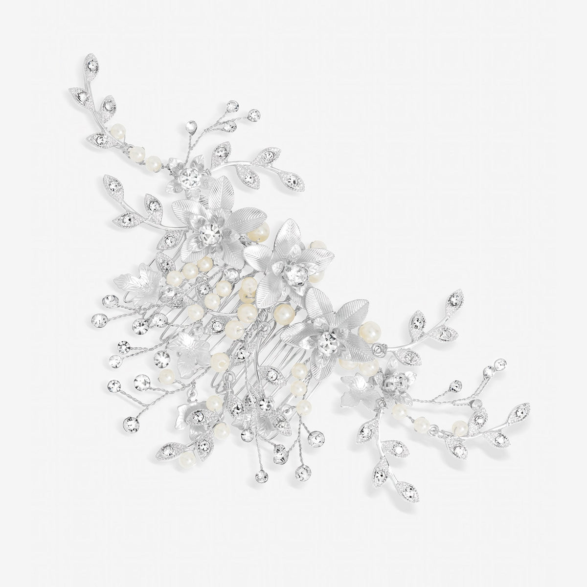 Madeline Silver Texture Petal Maple Leaf Spray Comb