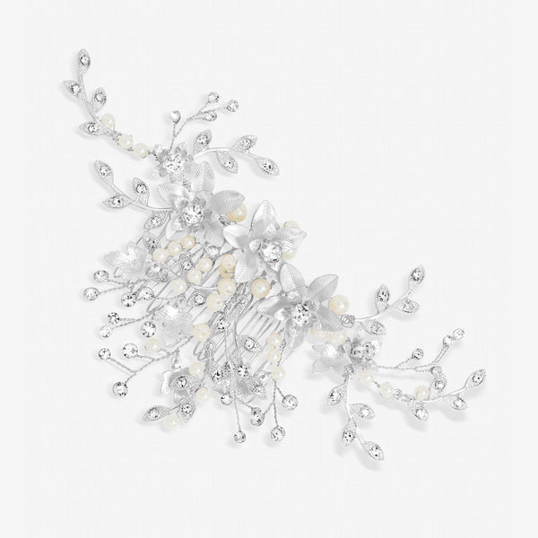 Madeline Silver Texture Petal Maple Leaf Spray Comb