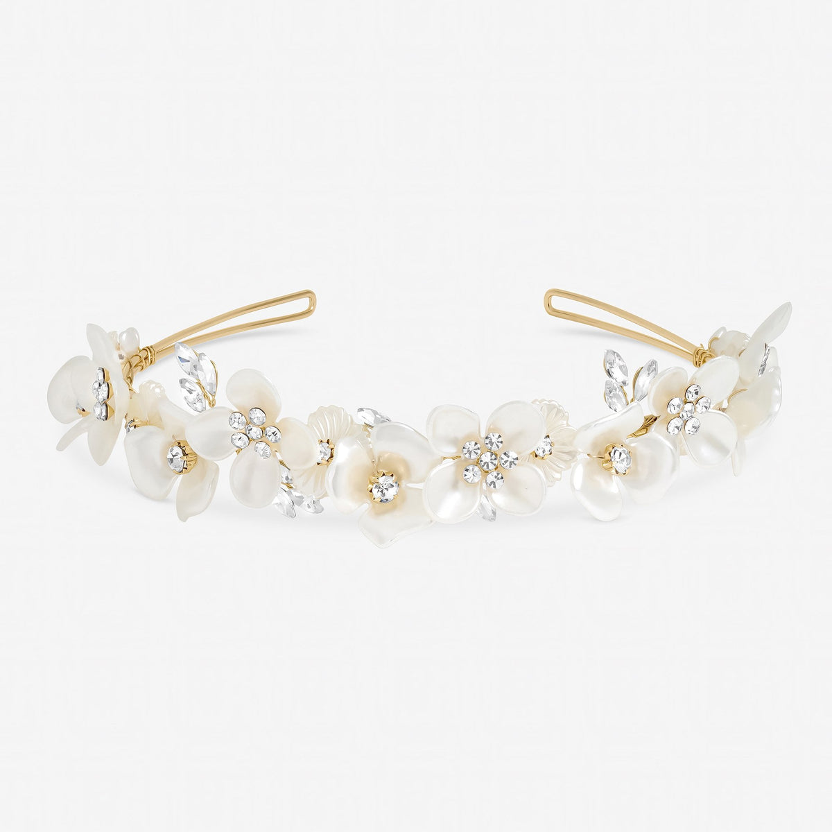 Jon Richard Gold Plated White Floral and Crystal Headband