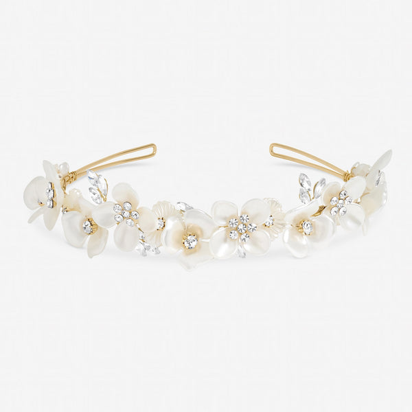 Jon Richard Gold Plated White Floral and Crystal Headband