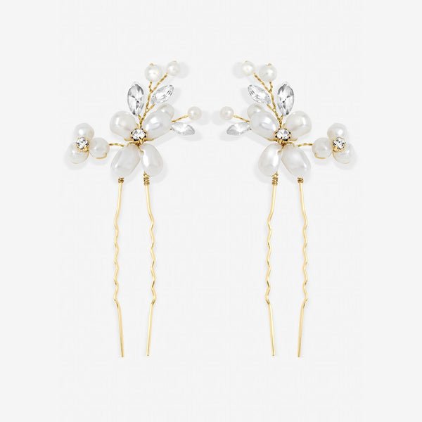 Jon Richard Gold Plated Mother of Pearl Floral Hair Pins