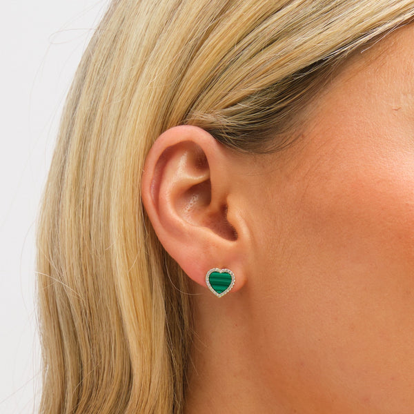 Jon Richard Gold Plated Crystal and Malachite Heart Stud Earrings