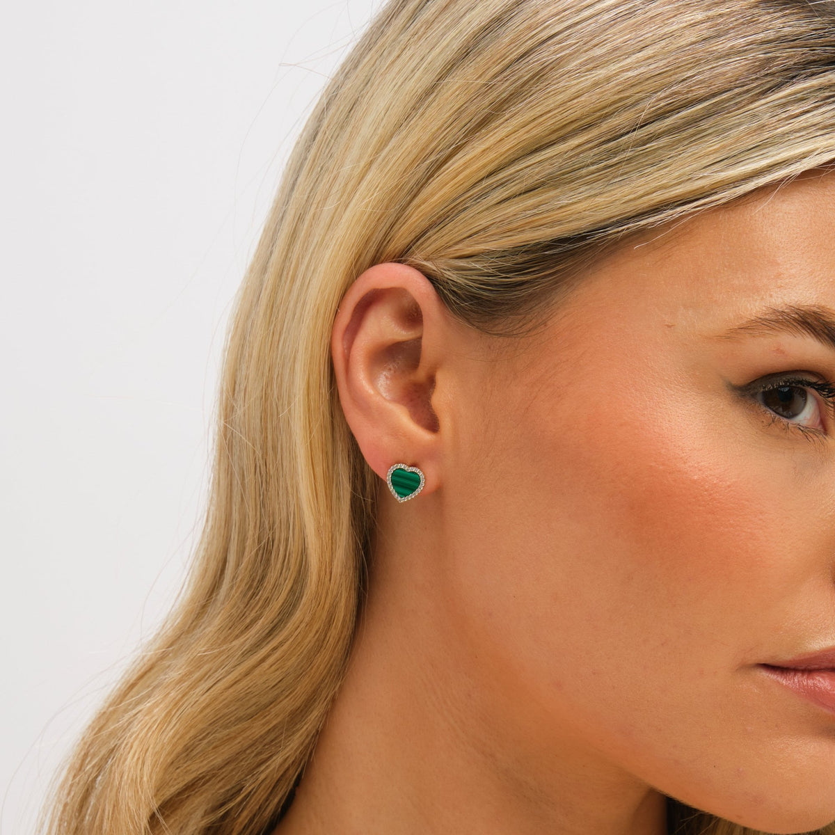 Jon Richard Gold Plated Crystal and Malachite Heart Stud Earrings
