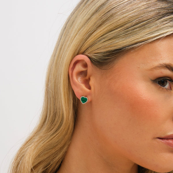 Jon Richard Gold Plated Crystal and Malachite Heart Stud Earrings