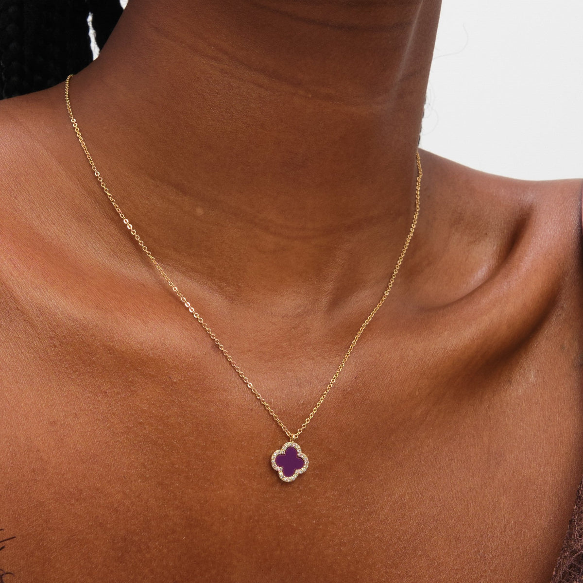 Jon Richard Gold Plated and Purple Clover Pendant Necklace