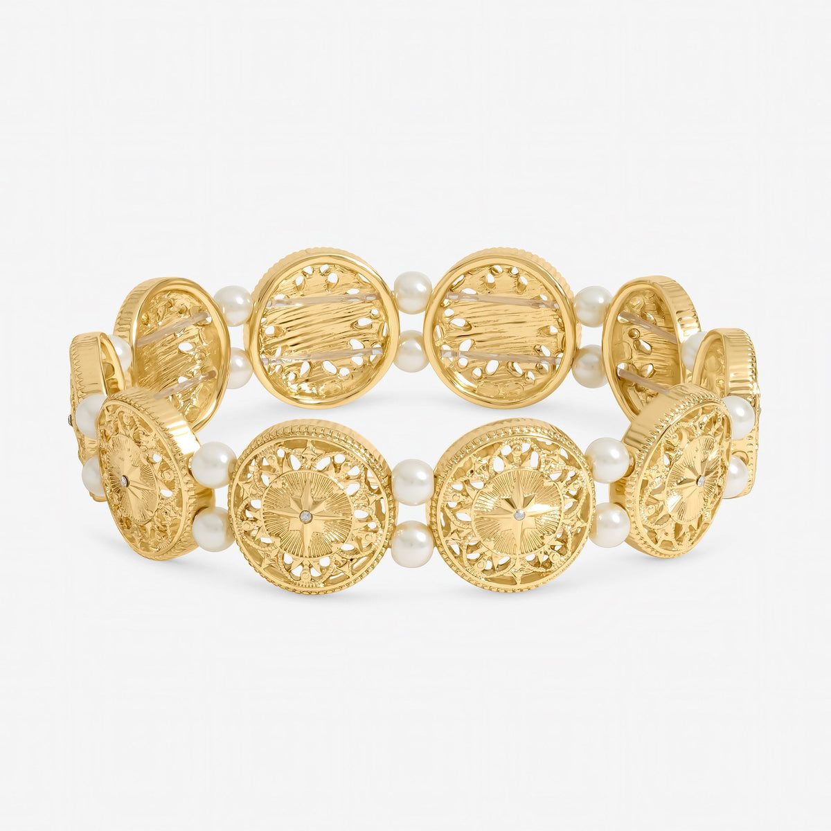 Mood Gold Plated Filigree and Pearl Stretch Bracelet